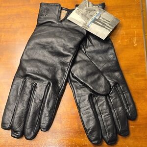 London Fog Womens Classic Black Leather Gloves Large
